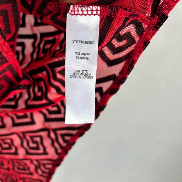 Pink Dot plus size 1X bodysuit mesh burnout velvet stretch red black full back - Picture 13 of 14